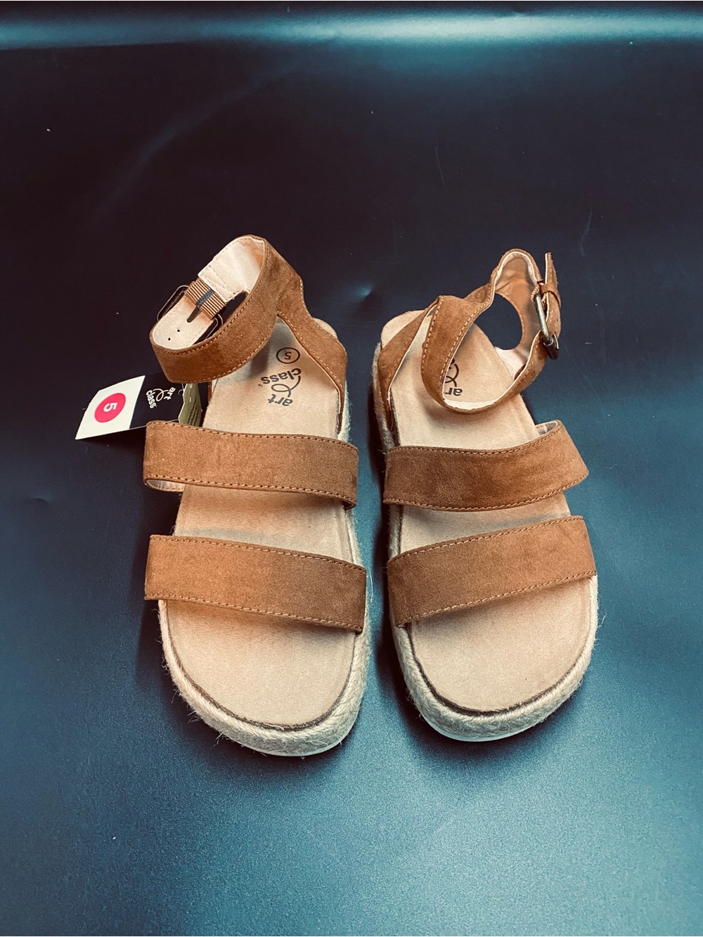 art class Kids Tan Brown Suede Double-Strap Sandals